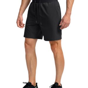 Men's Running Shorts with Zipper Pockets 7 Inch Lightweight Quick Dry Gym Athletic Workout Shorts for Men (Black, M)