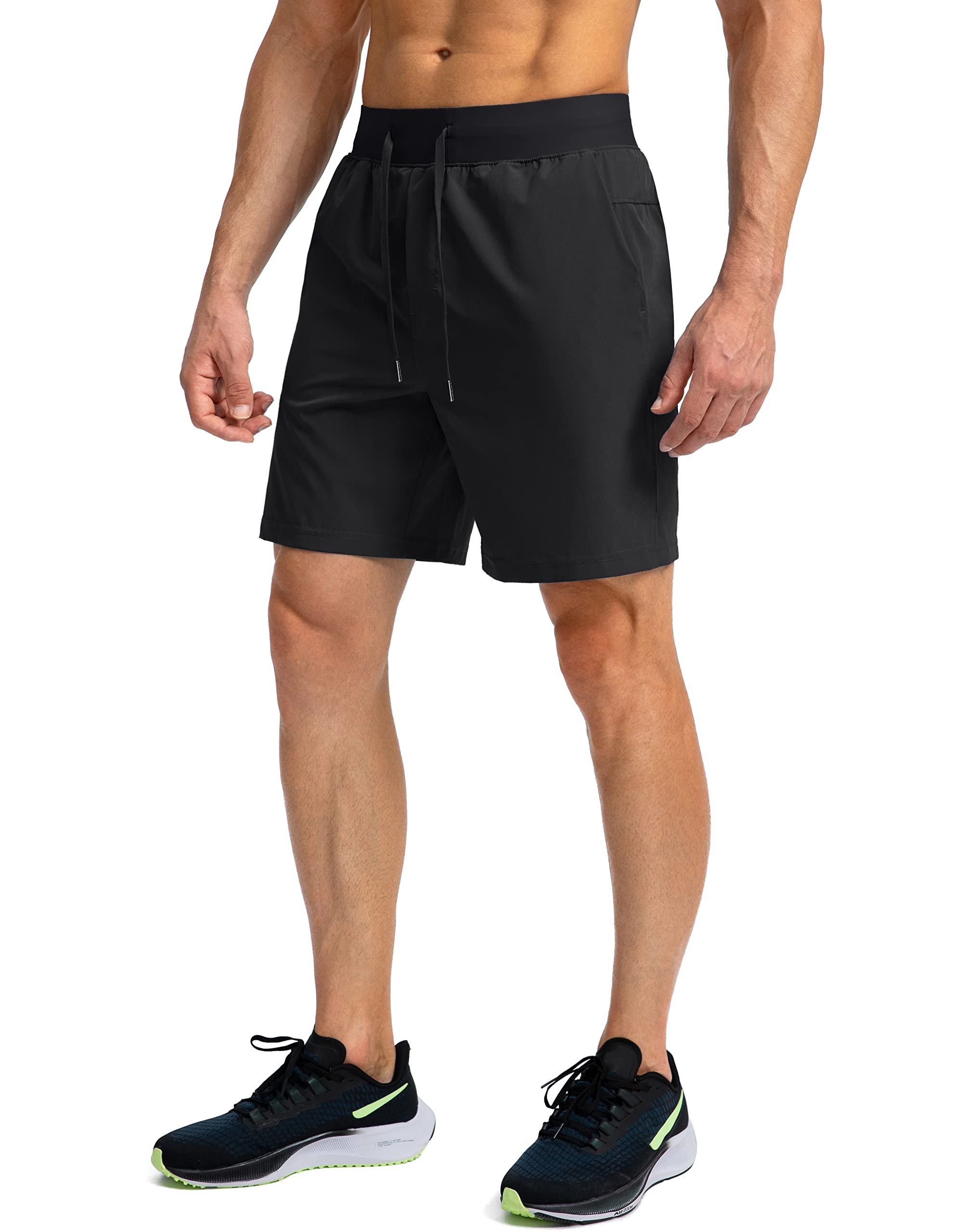 Men's Running Shorts with Zipper Pockets 7 Inch Lightweight Quick Dry Gym Athletic Workout Shorts for Men (Black, M)