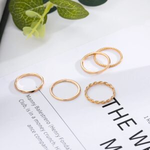 ZOERAY 5 PCS 14K Gold Plated Stacking Rings for Women Thin Gold Stackable Band Ring No Tarnish Simple Knuckle Rings Filled Rose Gold Silver Gold Rings Set Size 5-10