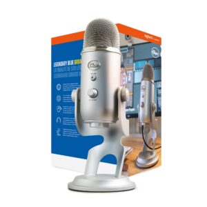 Blue Yeti Microphone (Silver) with Boom Arm Stand, Shock Mount and Pop Filter Bundle (4 Items),USB