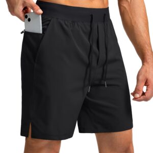 Men's Running Shorts with Zipper Pockets 7 Inch Lightweight Quick Dry Gym Athletic Workout Shorts for Men (Black, M)