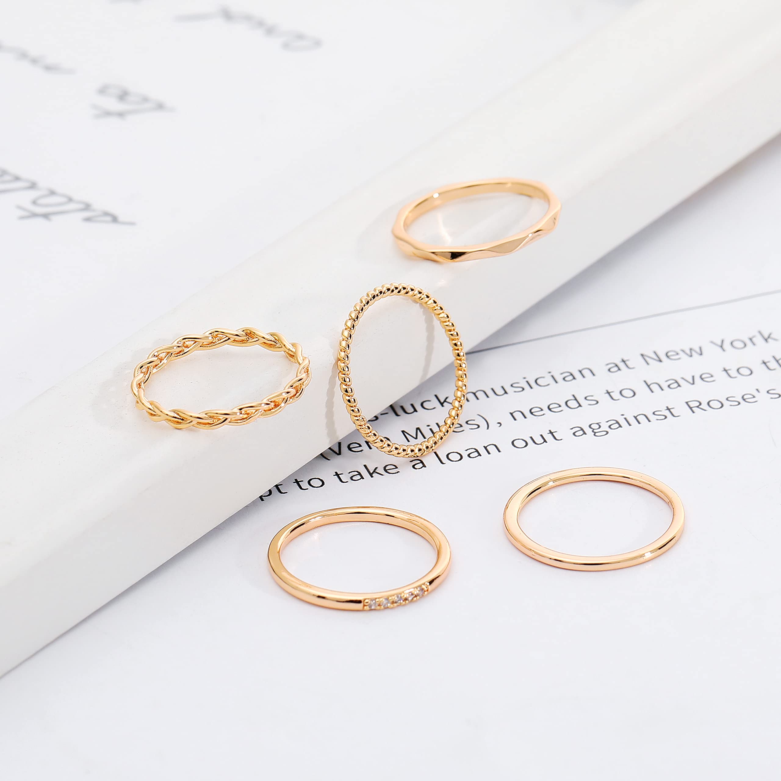 ZOERAY 5 PCS 14K Gold Plated Stacking Rings for Women Thin Gold Stackable Band Ring No Tarnish Simple Knuckle Rings Filled Rose Gold Silver Gold Rings Set Size 5-10