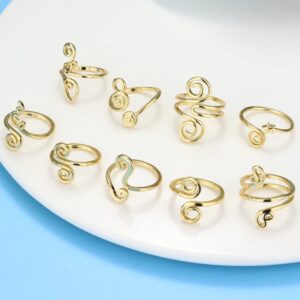 FIBO STEEL 9 Pcs Adjustable Toe Rings for Women Open African Toe Rings Summer Beach Foot Jewelry Gold-Tone