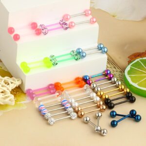 Suotarn 40pcs 14G Mix-Color Stainless Steel Straight Barbell Tongue Rings Bars Piercing 5/8" Length Acrylic Glow In Dark Flexible Retainer Body Jewelry For Women Men