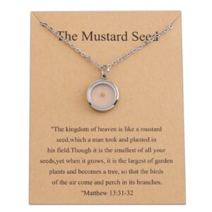 wsnang mustard seed of faith cards mustard seed necklace religious inspirational mustard seed jewelry for women (the kingdom card)