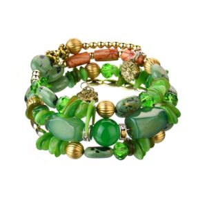 kicomvi boho multilayer irregular agate beads charm bracelets handmade multi-color cryston stone turquoise wrap bracelets for women yoga jewelry (green)