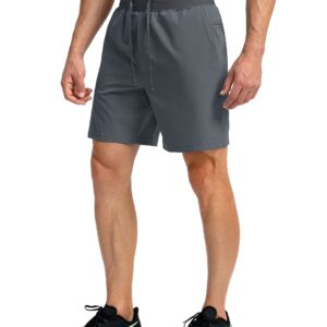 Men's Running Shorts with Zipper Pockets 7 Inch Lightweight Quick Dry Gym Athletic Workout Shorts for Men (Grey, M)