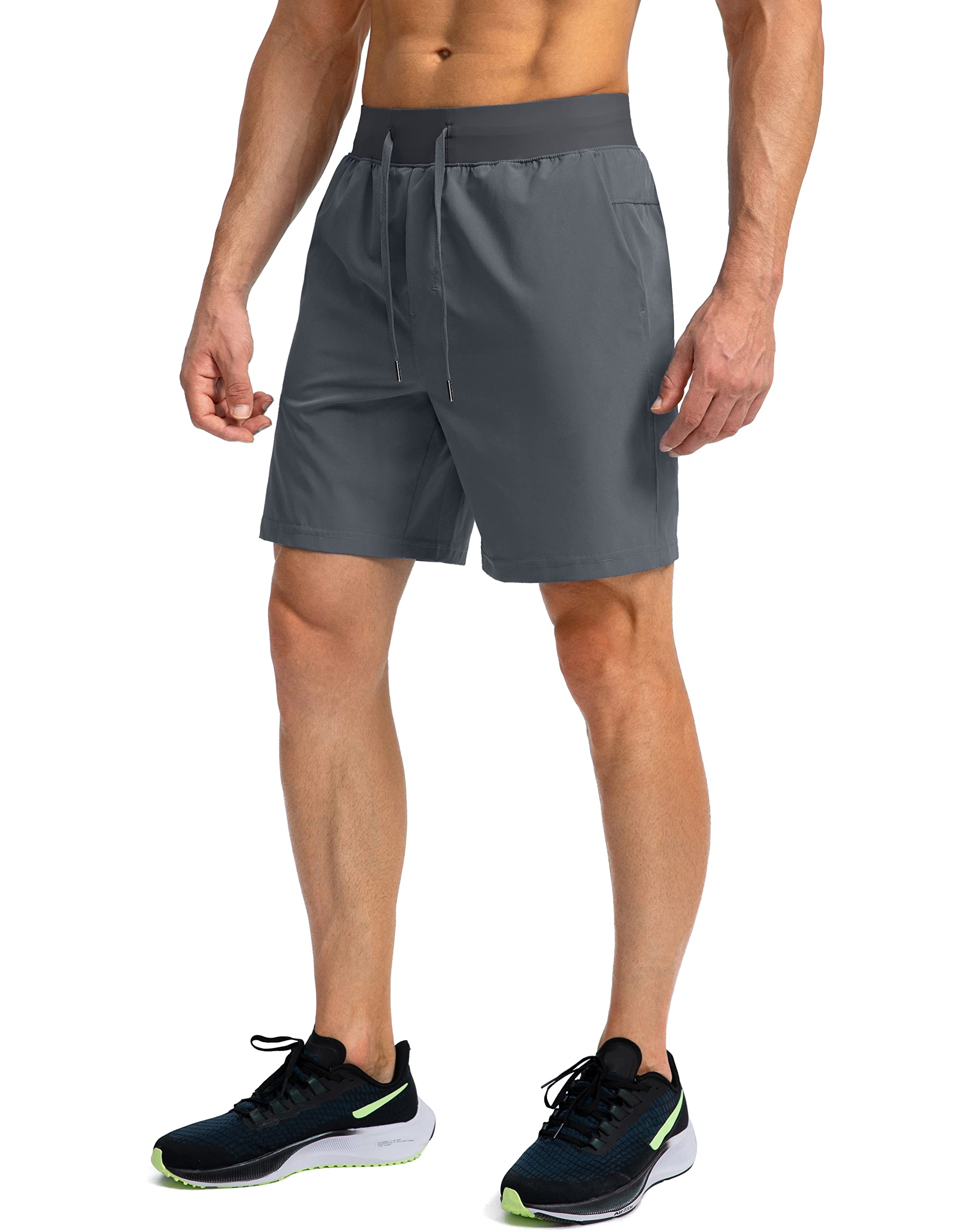 Men's Running Shorts with Zipper Pockets 7 Inch Lightweight Quick Dry Gym Athletic Workout Shorts for Men (Grey, M)