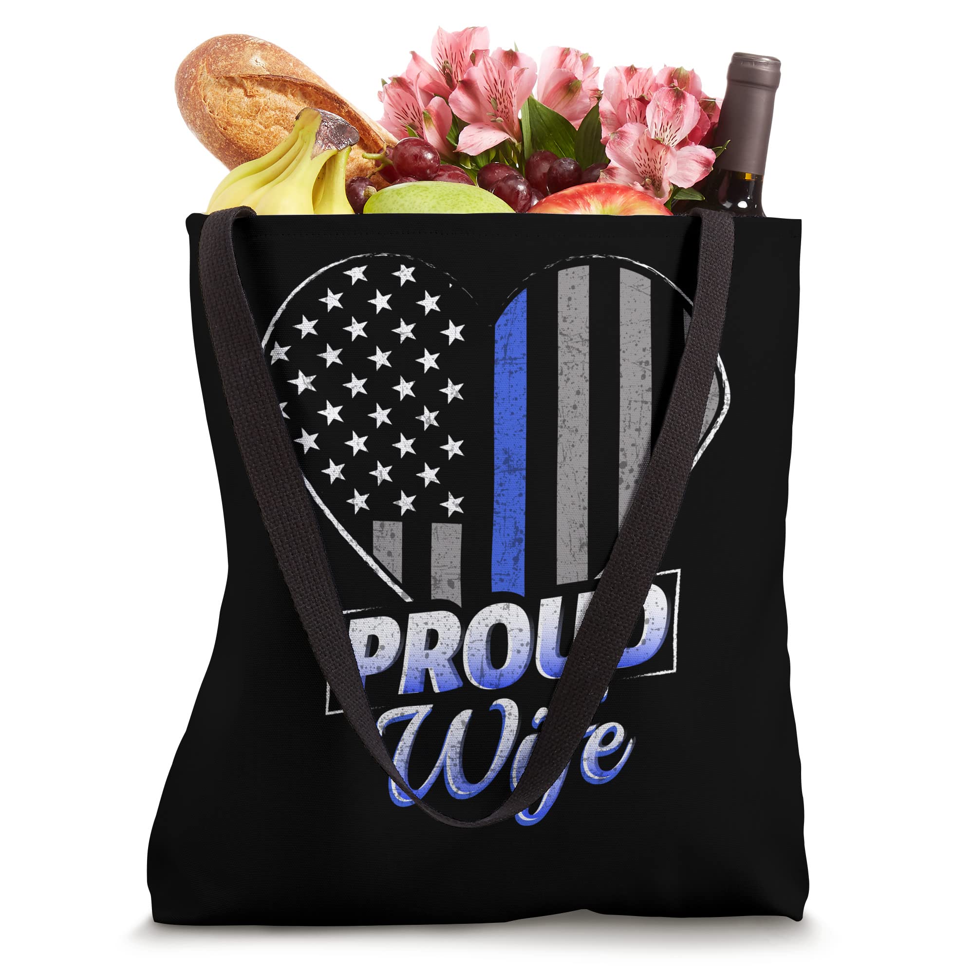 Thin Blue Line Flag Proud Wife Shirt Proud Police Wife Tote Bag