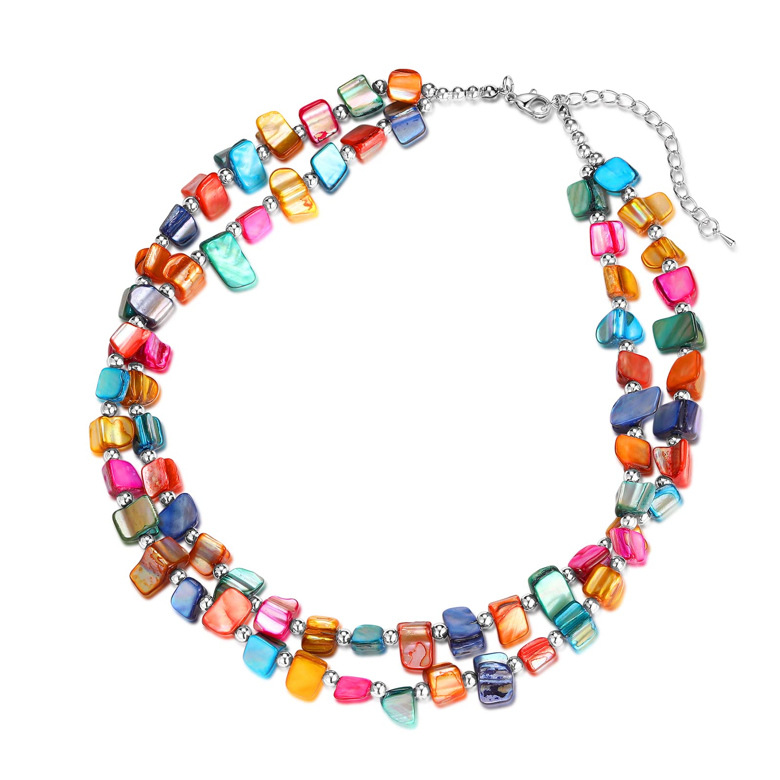 BULINLIN Boho Layered Shell Beaded Necklaces Handmade Colored Bead Choker Necklace Holiday Style Costume Jewelry for Women (Colorful)