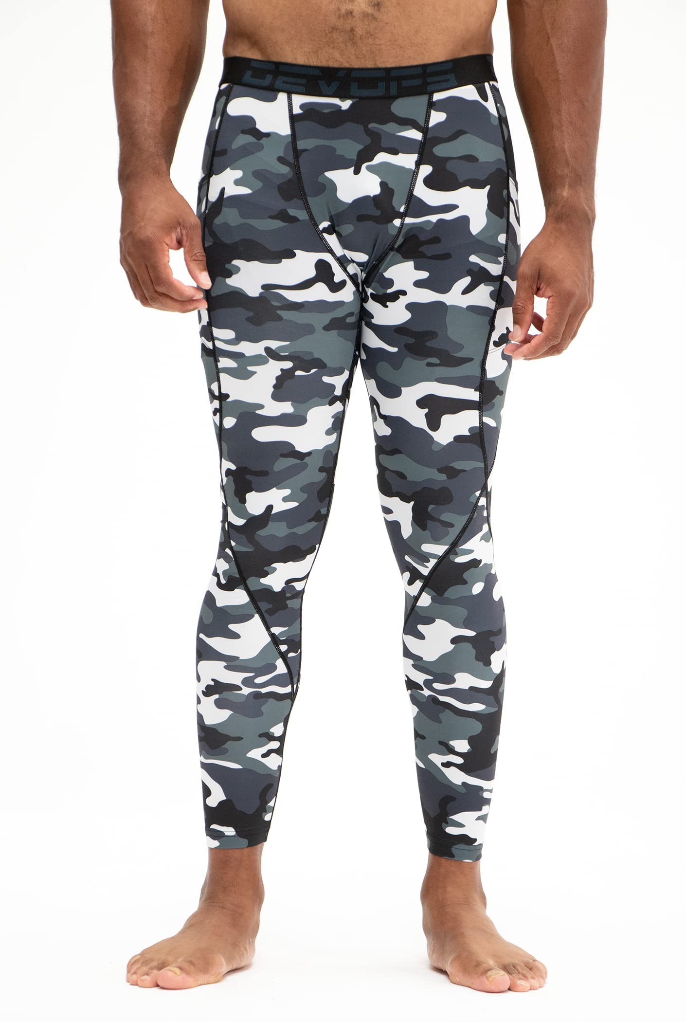 DEVOPS Men's Compression Pants Athletic Leggings (Large, Black/Camo Black/Camo Grey)