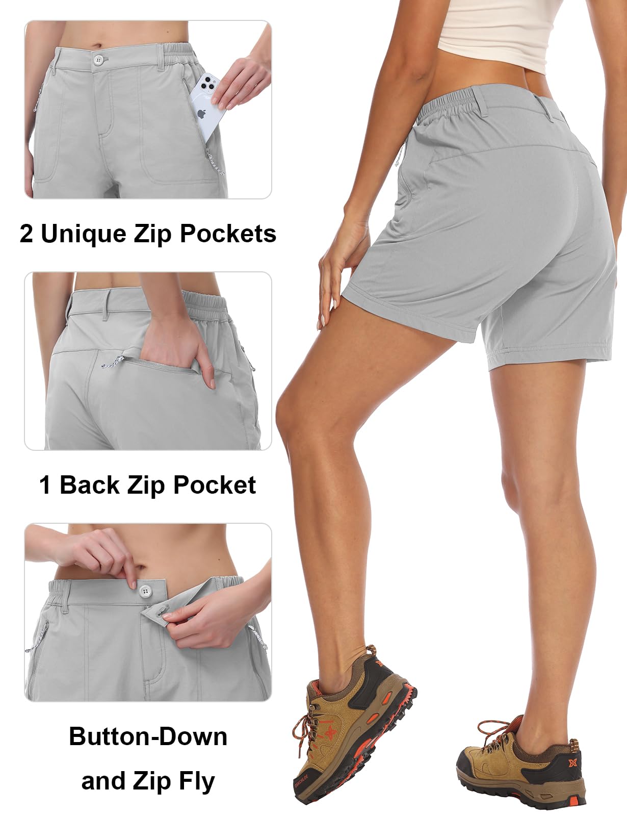 TBMPOY Womens 6" Hiking Cargo Shorts Quick Dry with Pockets Lightweight Work Golf Short Outdoor Active Summer for Women Light Grey XS