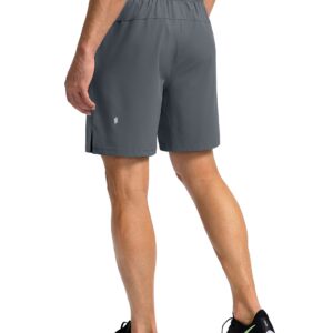 Men's Running Shorts with Zipper Pockets 7 Inch Lightweight Quick Dry Gym Athletic Workout Shorts for Men (Grey, M)