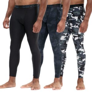 DEVOPS Men's Compression Pants Athletic Leggings (Large, Black/Camo Black/Camo Grey)