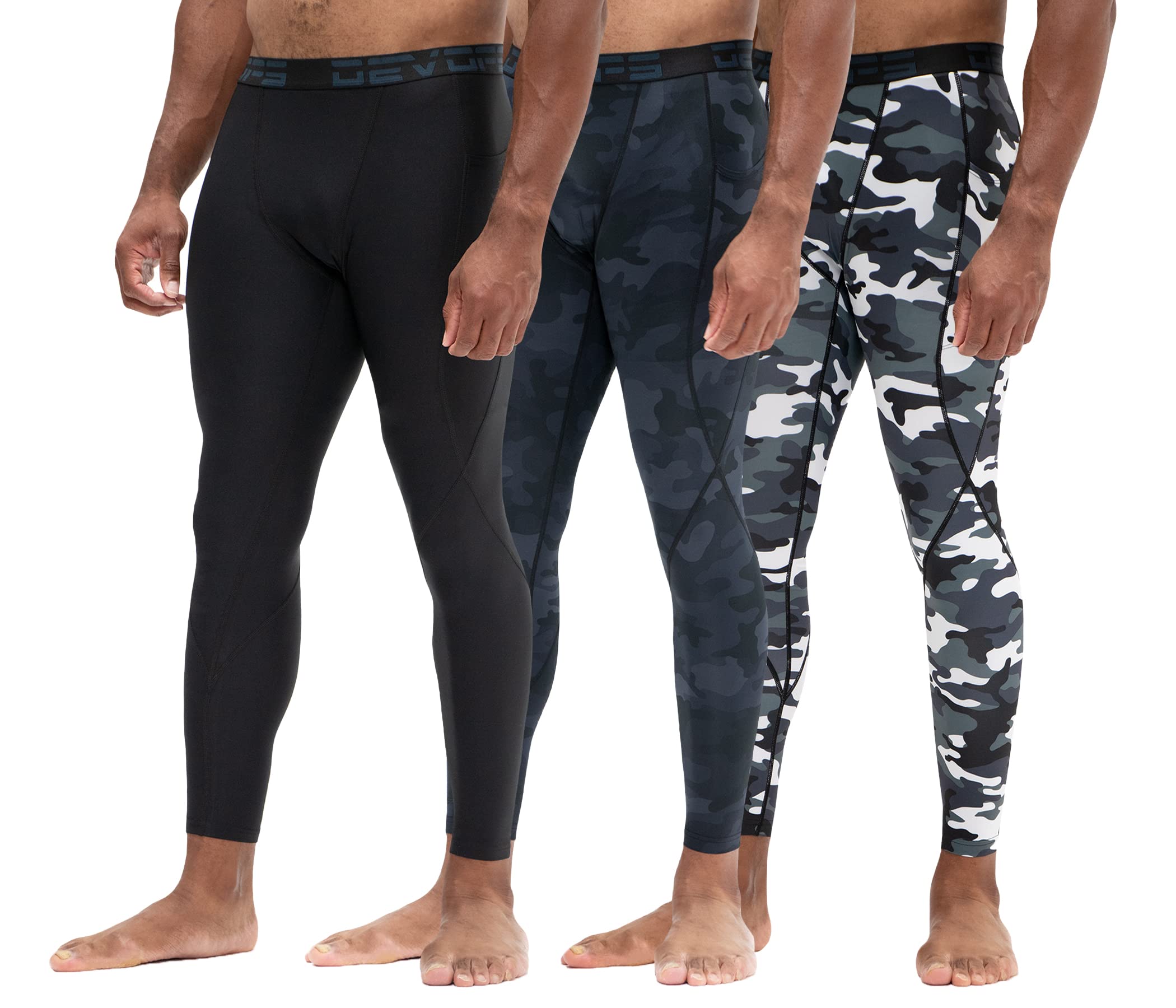 DEVOPS Men's Compression Pants Athletic Leggings (Large, Black/Camo Black/Camo Grey)