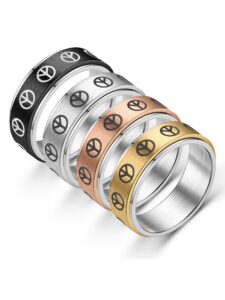 4pcs stainless steel peace sign ring for women rotatable anxiety pressure relief ring for men, other, other