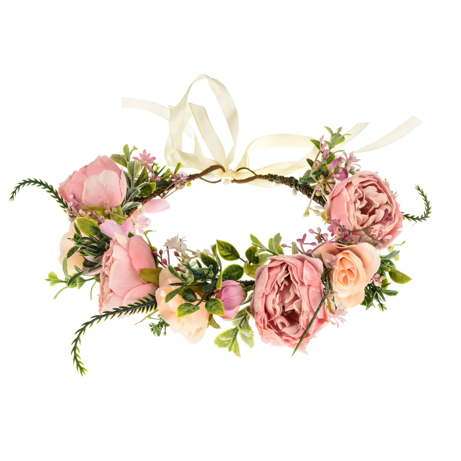 DreamLily Girls Camellias Flower Crown Birthday Photo Pops Hair Wreath Wedding Festival Floral Headpiece XM11 (A-Blush)