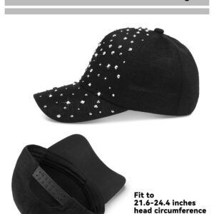 Loopeer 2 Pcs Adjustable Breathable Rhinestone Baseball Cap for Women Men Sequins Casual Sports Cap Rhinestone Hat(Black, White)