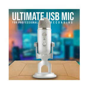 Blue Yeti Microphone (Silver) with Boom Arm Stand, Shock Mount and Pop Filter Bundle (4 Items),USB