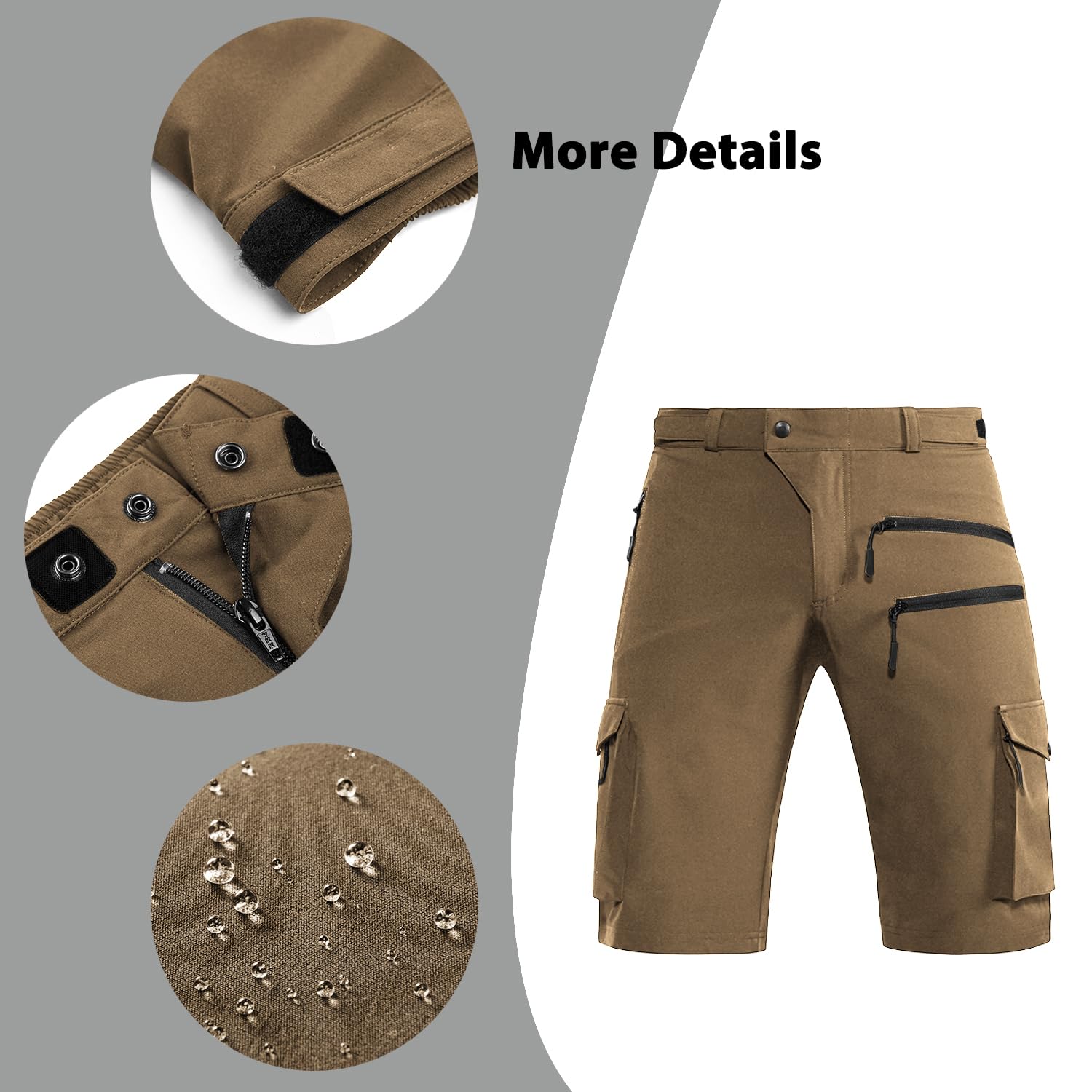 Hiauspor Men's Mountain Bike Shorts Stretch Hiking Cargo Shorts Quick Dry with Zipper Pocket for Cycling Casual Tactical （Khaki XXL）