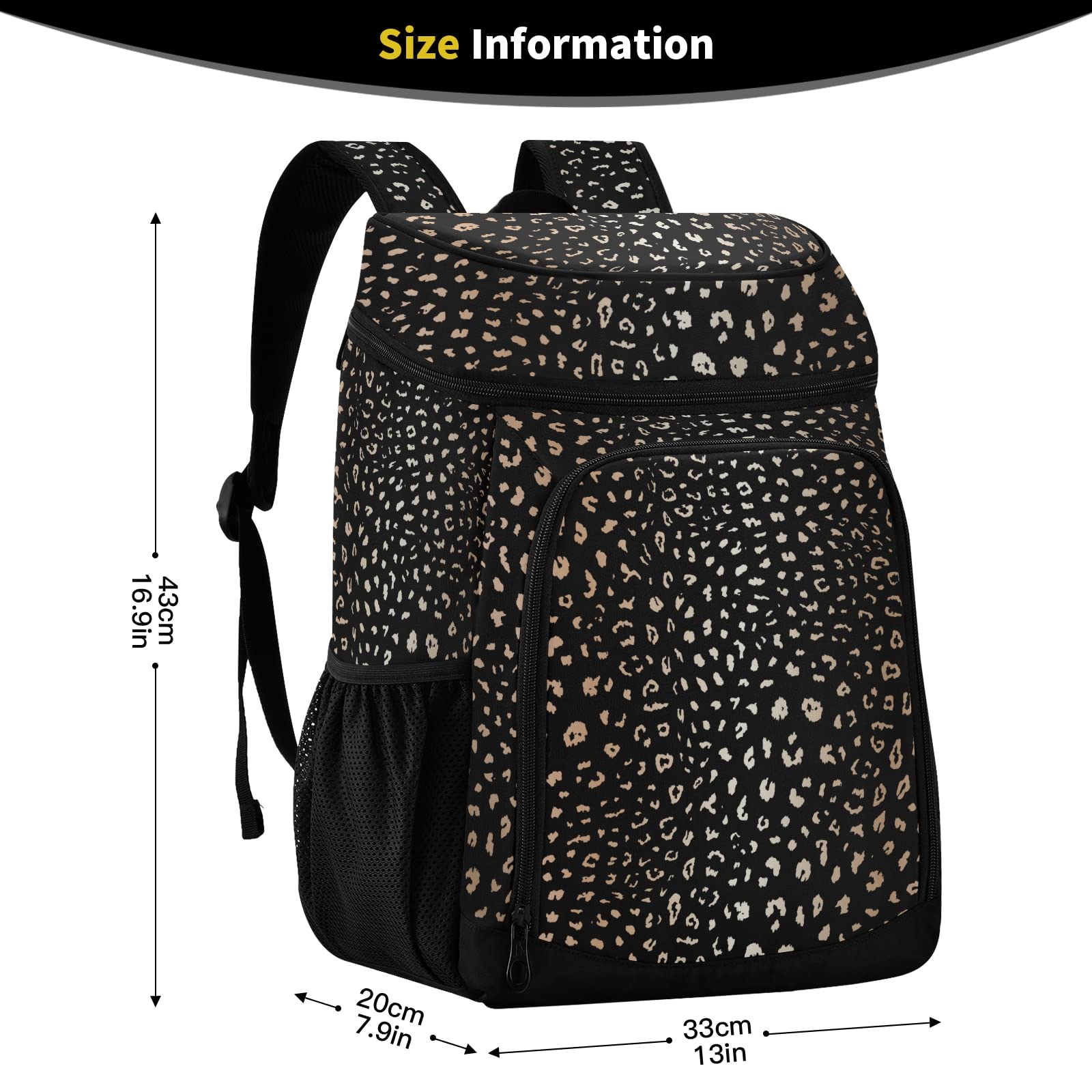 ALAZA Leopard Spot on Black Background Cooler Backpack Reusable Insulated Lunch Bag with Adjustable Shoulder Strap for Women Men Picnic Work College Hiking Camping Office Beach