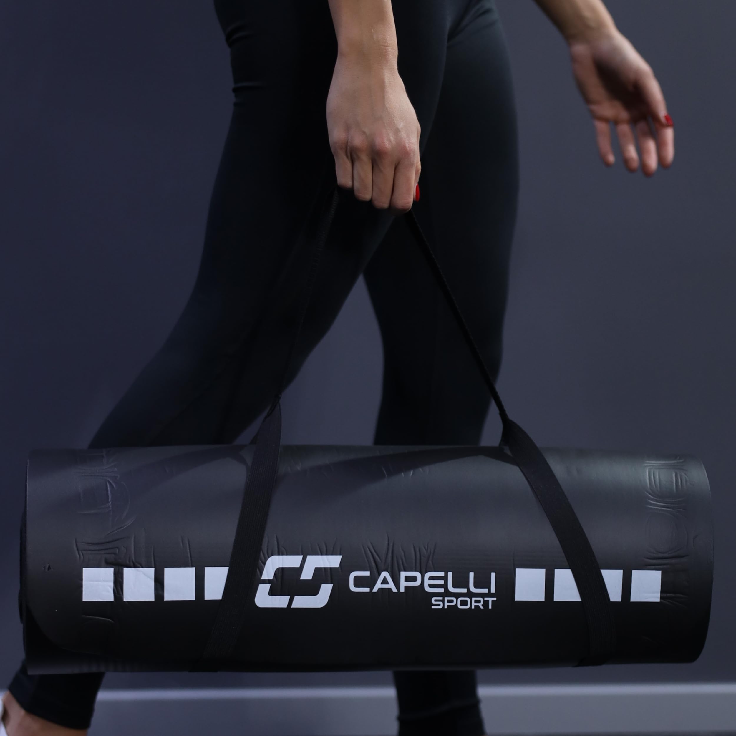 Capelli Sport Exercise Mat Non Slip, EVA Foam Fitness and Workout Mat with Carry Strap, Black, 1/2 Inch Thick