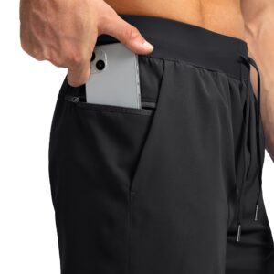 Men's Running Shorts with Zipper Pockets 7 Inch Lightweight Quick Dry Gym Athletic Workout Shorts for Men (Black, M)