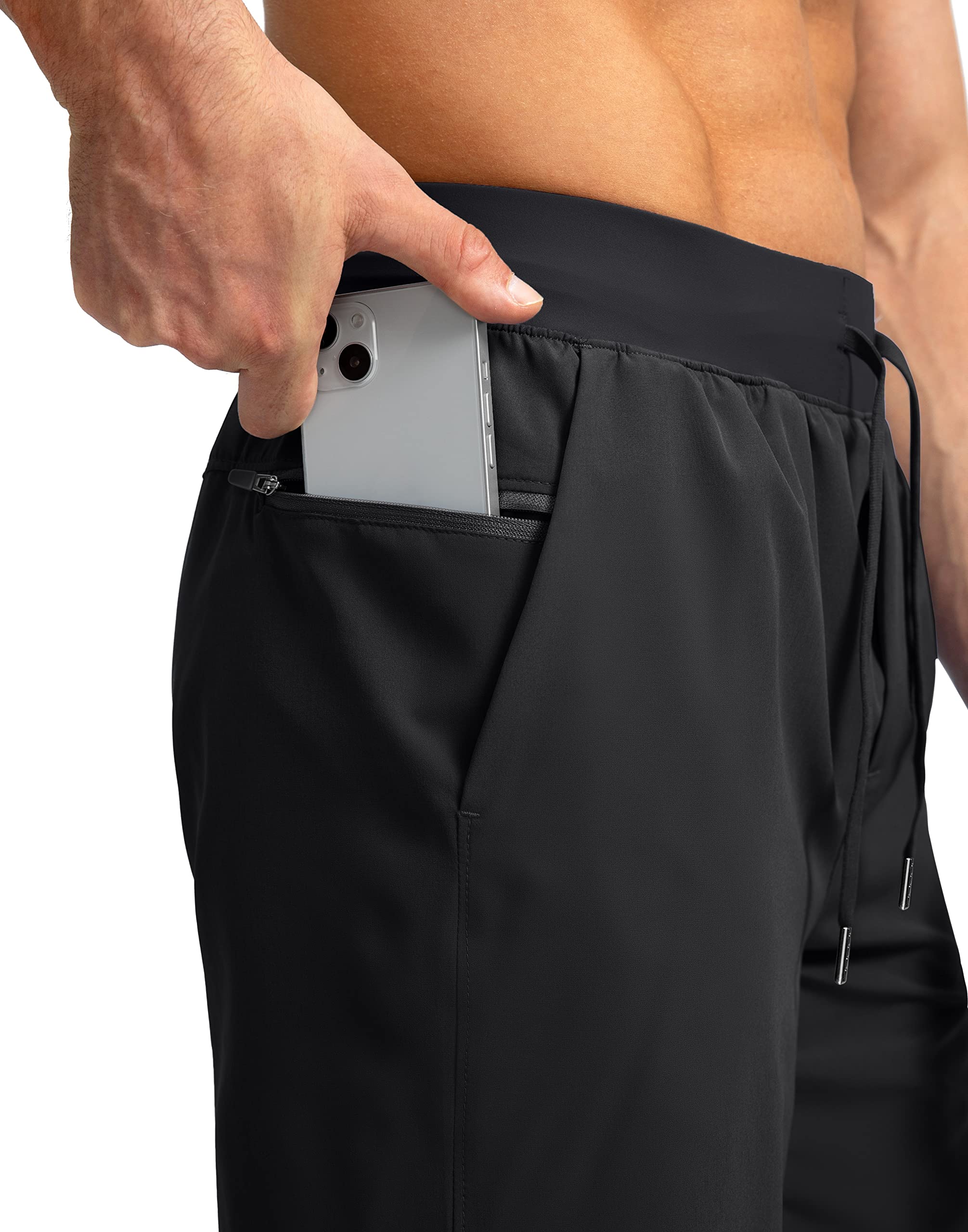 Men's Running Shorts with Zipper Pockets 7 Inch Lightweight Quick Dry Gym Athletic Workout Shorts for Men (Black, M)