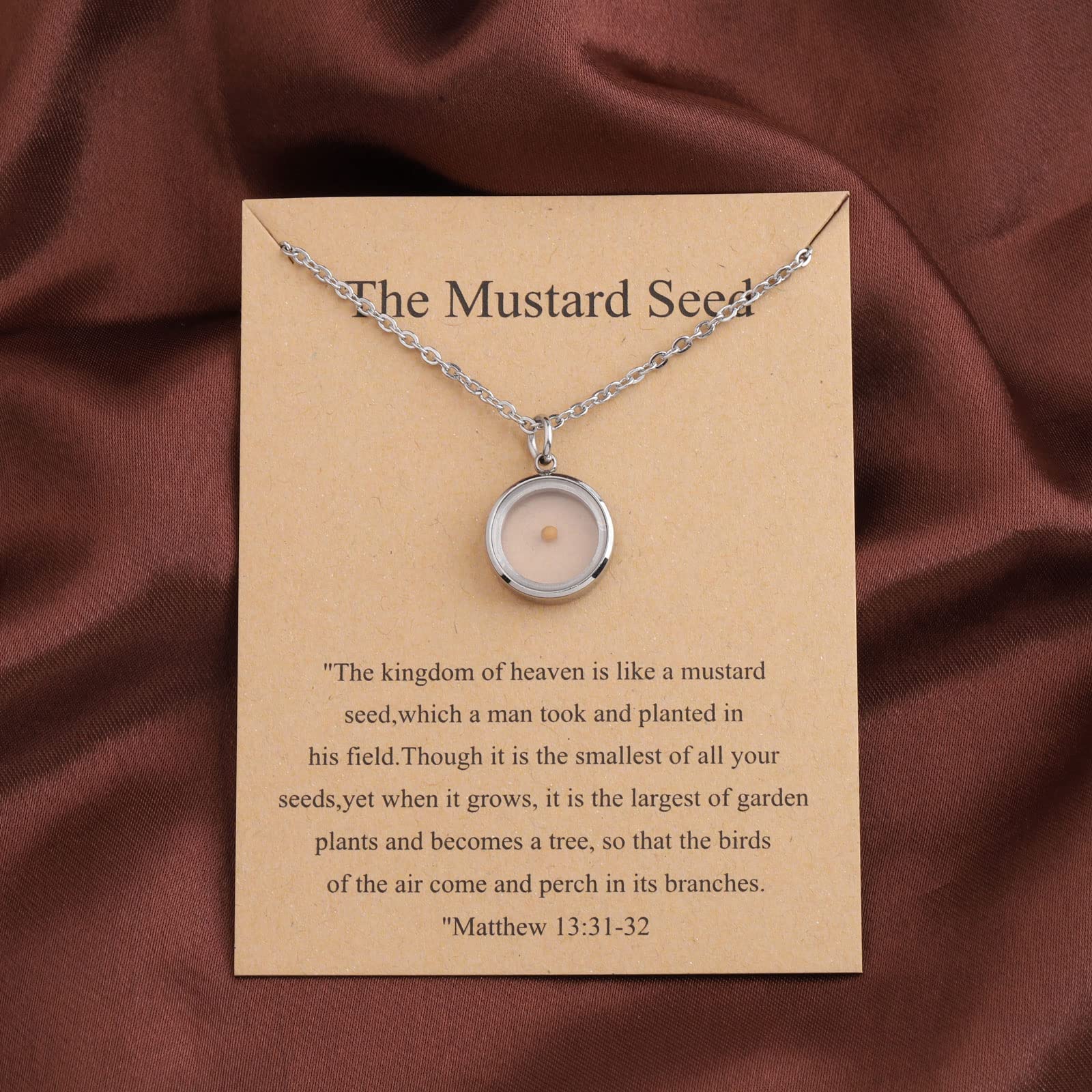 WSNANG Mustard Seed of Faith Cards Mustard Seed Necklace Religious Inspirational Mustard Seed Jewelry for Women (The kingdom card)