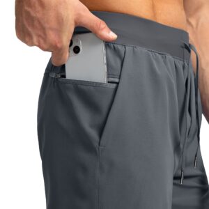 Men's Running Shorts with Zipper Pockets 7 Inch Lightweight Quick Dry Gym Athletic Workout Shorts for Men (Grey, M)