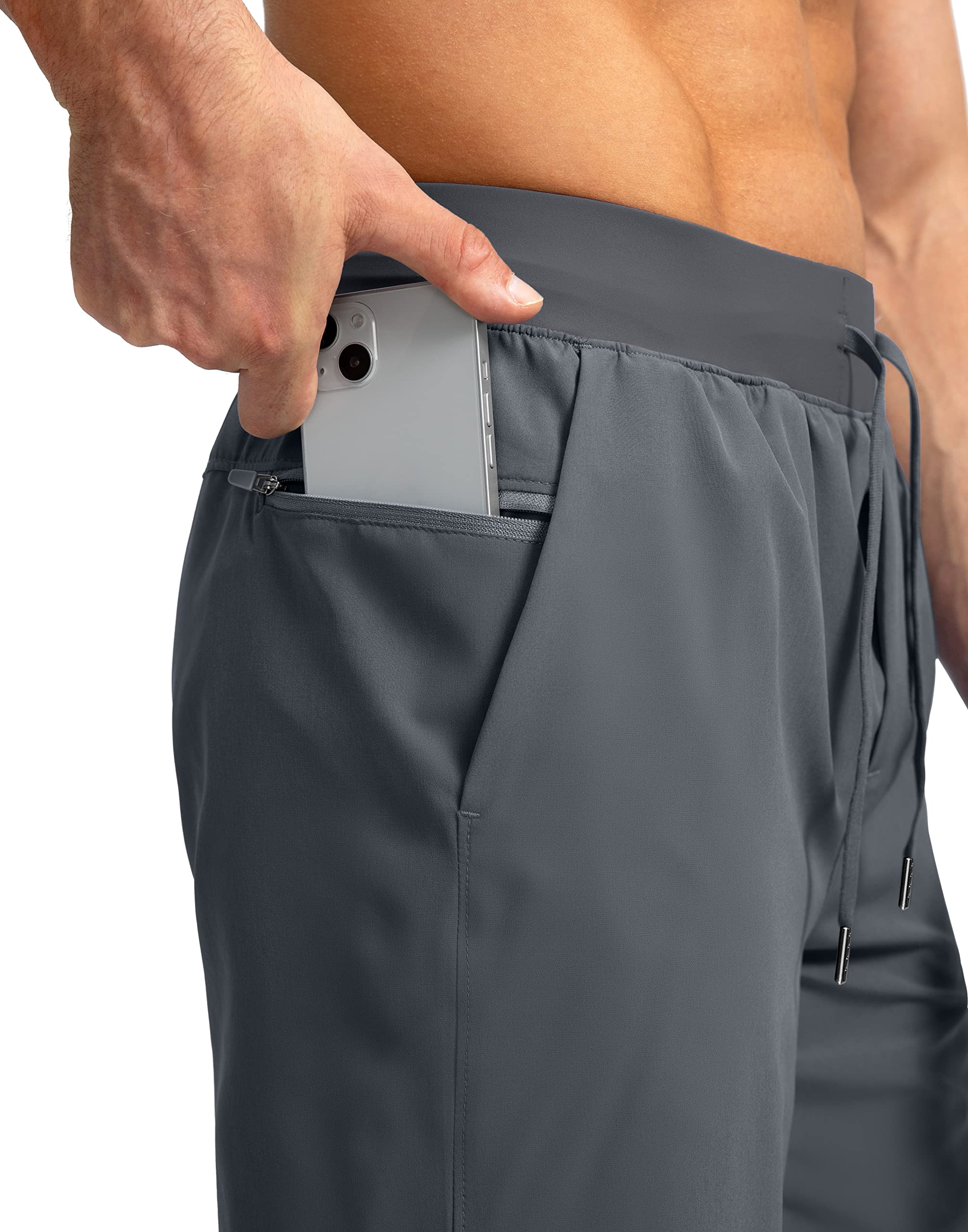 Men's Running Shorts with Zipper Pockets 7 Inch Lightweight Quick Dry Gym Athletic Workout Shorts for Men (Grey, M)