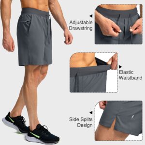 Men's Running Shorts with Zipper Pockets 7 Inch Lightweight Quick Dry Gym Athletic Workout Shorts for Men (Grey, M)