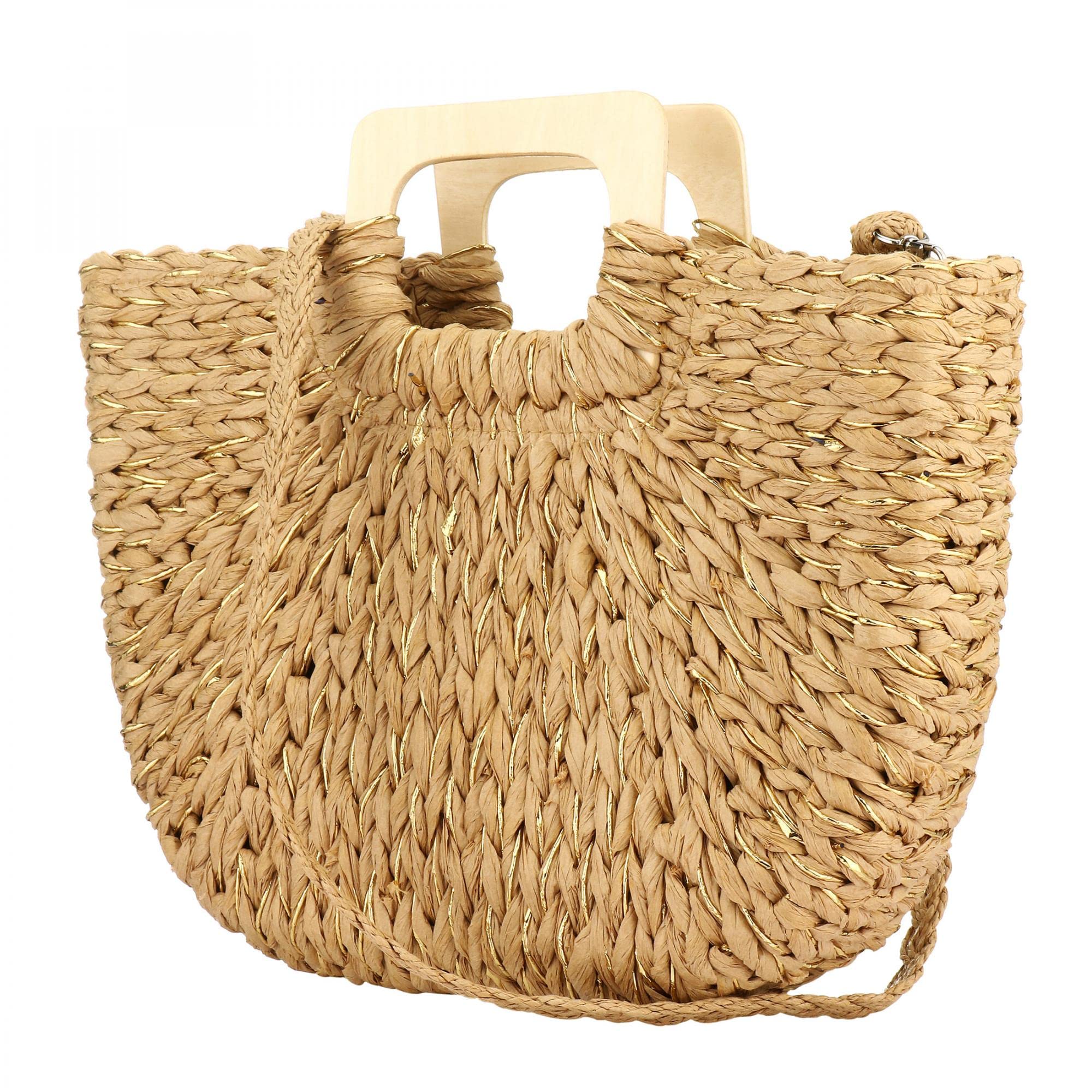 Straw Crossbody Bag - Large Top Handle Bags - Woven Rattan Shoulder Bags Summer Beach Handbags for Women (Brown)