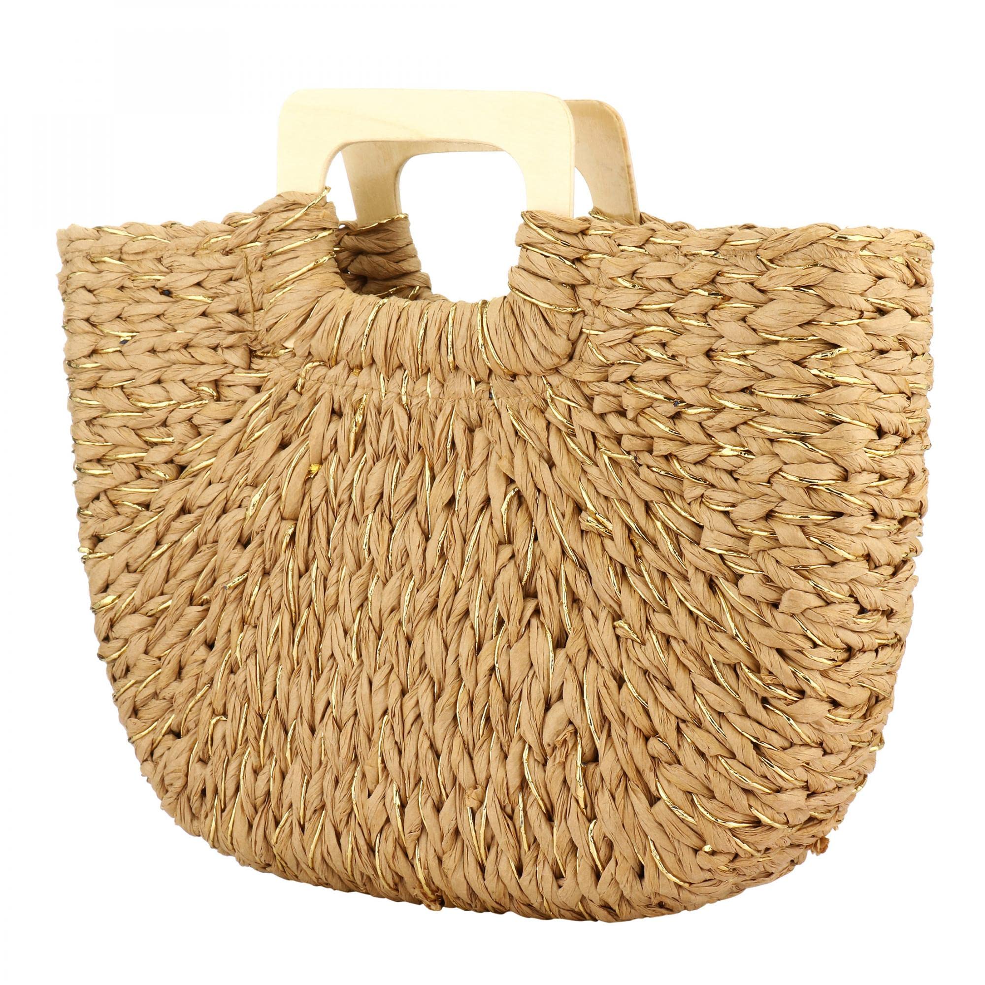 Straw Crossbody Bag - Large Top Handle Bags - Woven Rattan Shoulder Bags Summer Beach Handbags for Women (Brown)