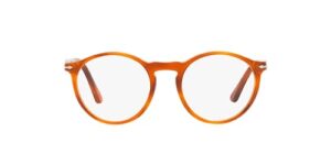 persol po3285v round prescription eyewear frames, terra di siena/demo lens, 50 mm