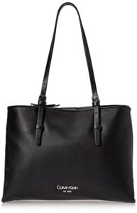 calvin klein penny triple compartment tote, black/silver,one size