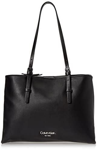 Calvin Klein Penny Triple Compartment Tote, Black/Silver,One Size