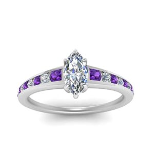 Jewelryonclick Graduated Channel Diamond Ring sterling silver Natural Amethyst Marquise shape purple color Side Stone Engagement Rings channel Setting in Size 8 Fashion Jewelry