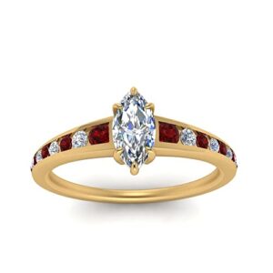 Jewelryonclick Graduated Channel Diamond Ring Yellow Gold Plated Created Ruby Marquise Shape Red Color Side Stone Engagement Rings Channel Setting in Size 5 Casual Wear for Gift