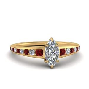 jewelryonclick graduated channel diamond ring yellow gold plated created ruby marquise shape red color side stone engagement rings channel setting in size 5 casual wear for gift