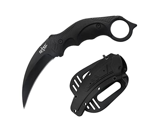 S-TEC 8" Fixed Blade Hunting Knife with ABS Plastic Sheath (Black)