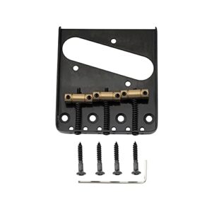 musiclily pro 54mm vintage telecaster bridge with barrel brass 3-saddle for squier and import tele style electric guitar, black