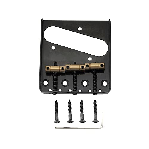 Musiclily Pro 54mm Vintage Telecaster Bridge with Barrel Brass 3-Saddle for Squier and Import Tele Style Electric Guitar, Black