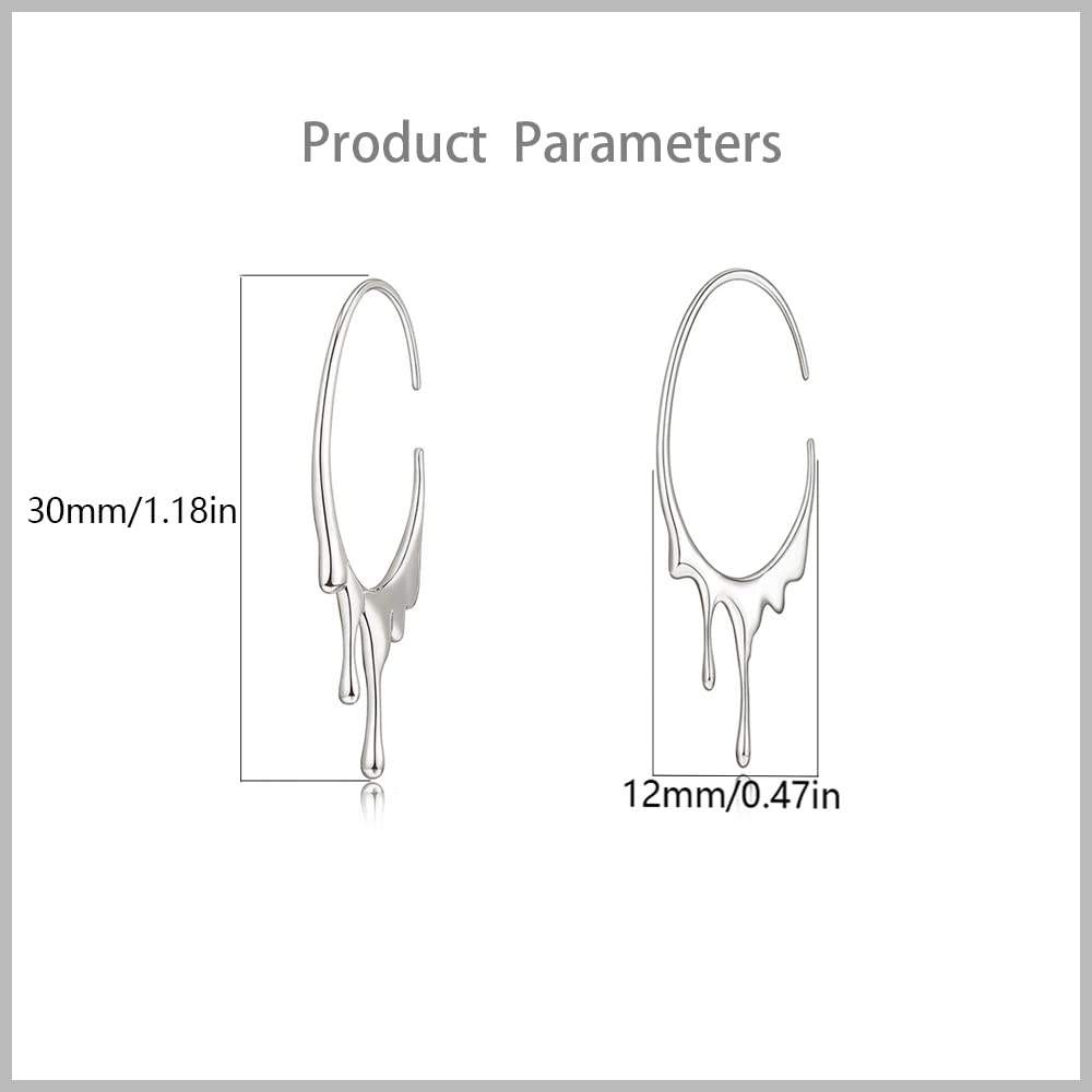 Tapered Drop Dangle Open Small Hoop Earrings for Women 925 Sterling Silver Hypoallergenic Waterdrop C Shaped Huggie Hoops Lightweight Earring Unique Upside Down Halloween Christmas Jewelry