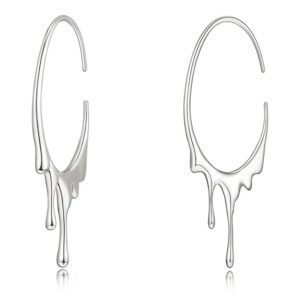 Tapered Drop Dangle Open Small Hoop Earrings for Women 925 Sterling Silver Hypoallergenic Waterdrop C Shaped Huggie Hoops Lightweight Earring Unique Upside Down Halloween Christmas Jewelry