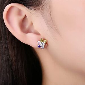 WSKFLY Colored Cubic Zirconia Stud Earrings for Women,14K Gold Plated Crystal Flower Exquisite Earring for Mother, Ladies