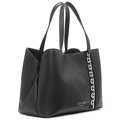 Calvin Klein Adeline Triple Compartment Satchel, Black/Silver,One Size