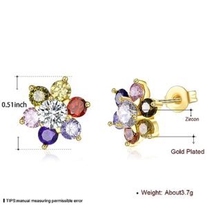 WSKFLY Colored Cubic Zirconia Stud Earrings for Women,14K Gold Plated Crystal Flower Exquisite Earring for Mother, Ladies