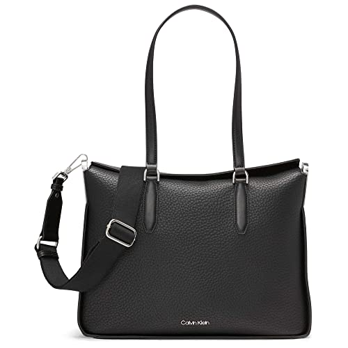 Calvin Klein Fay East/West Tote, Black/Silver,One Size