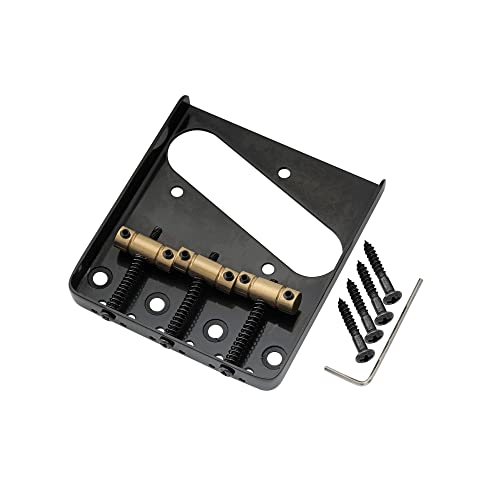 Musiclily Pro 54mm Vintage Telecaster Bridge with Barrel Brass 3-Saddle for Squier and Import Tele Style Electric Guitar, Black